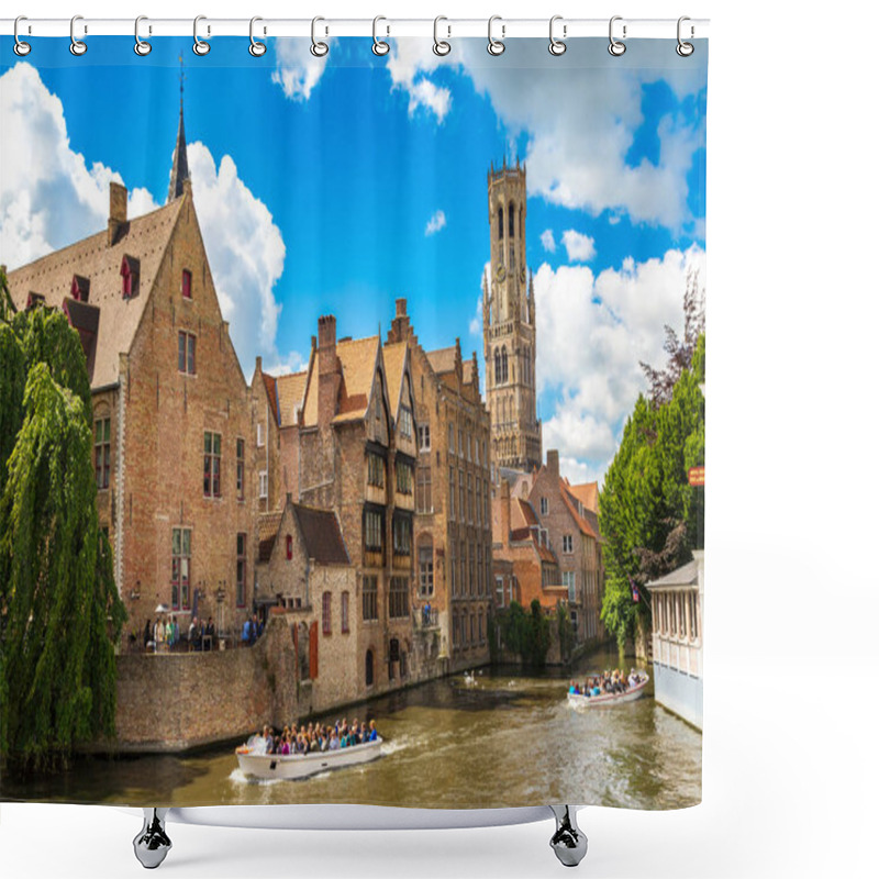 Personality  Canal In Bruges And Famous Belfry Tower Shower Curtains