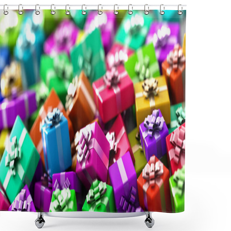 Personality  Gift Boxes Horizontal 3d Rendering Background, Christmas And Celebration Theme Shower Curtains