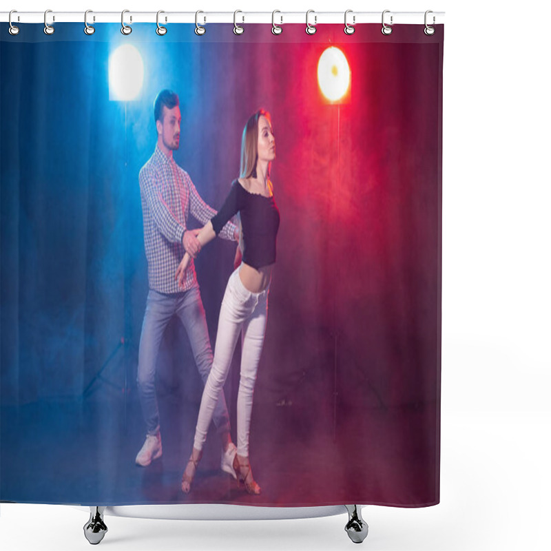 Personality  Social Dance, Kizomba, Salsa And Semba Concept - Young Beautiful Couple Dancing Bachata Or Salsa In The Dark Shower Curtains