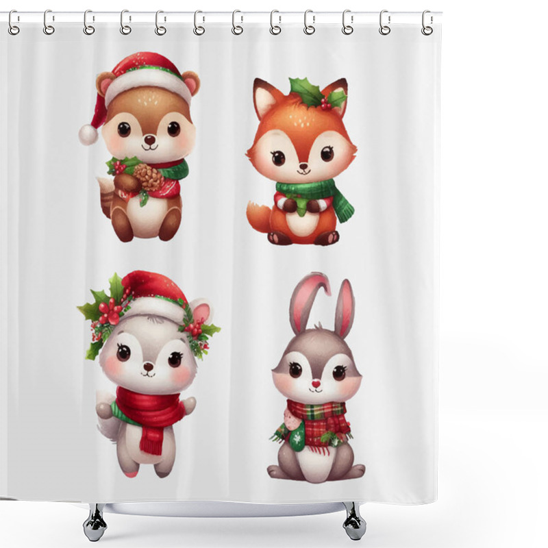 Personality  Christmas Baby Animals Vector File Shower Curtains