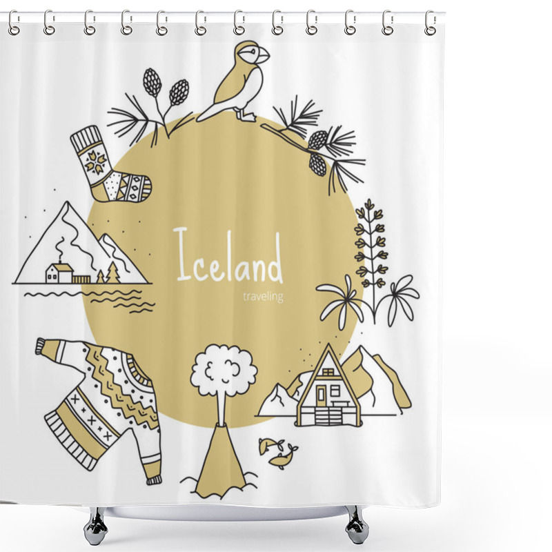 Personality  Iceland, Banner With Scandinavian Items Shower Curtains