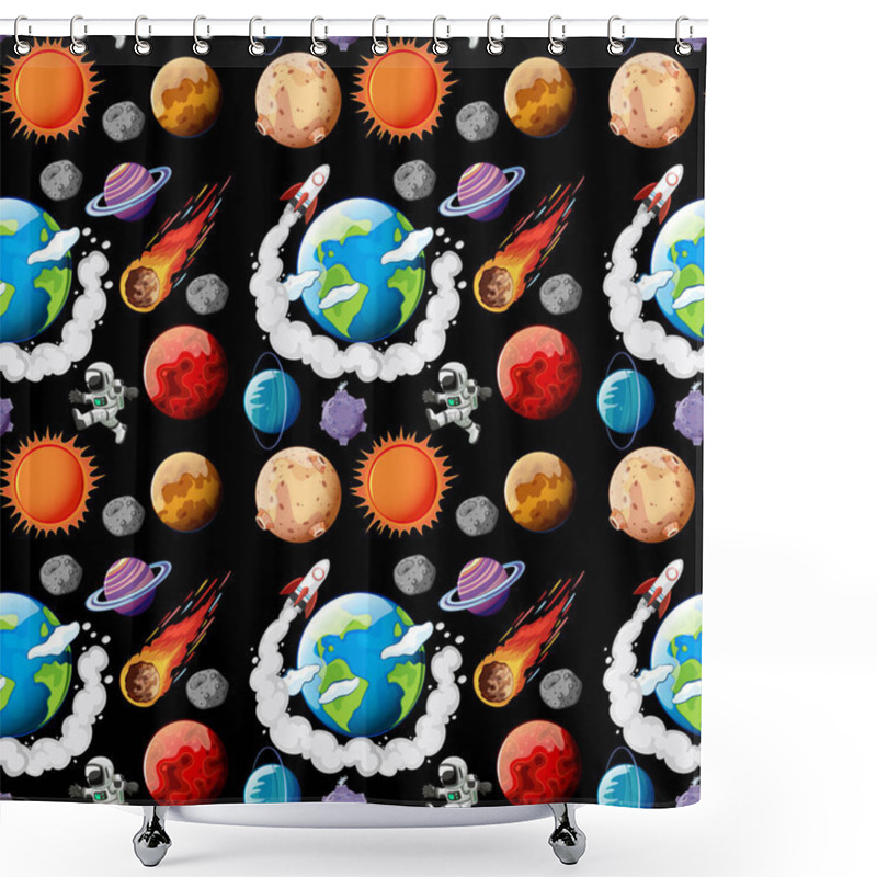 Personality  Seamless Pattern With Planets, Rockets, And Stars Shower Curtains