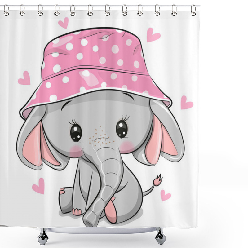 Personality  Cute Elephant In Panama Hat Isolated On A White Background Shower Curtains