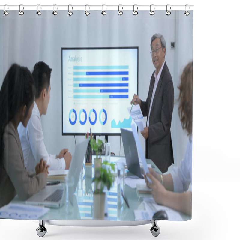 Personality  Business Concepts. The Management Is Explaining The Marketing Pl Shower Curtains