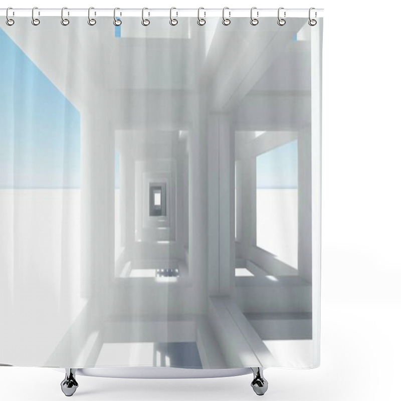 Personality  3D Illustration - Modern Blue Abstract Girder Construction. Shower Curtains