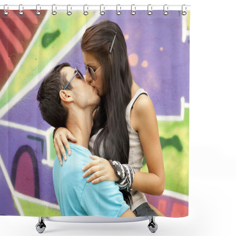 Personality  Two Kissing Near Graffiti. Shower Curtains