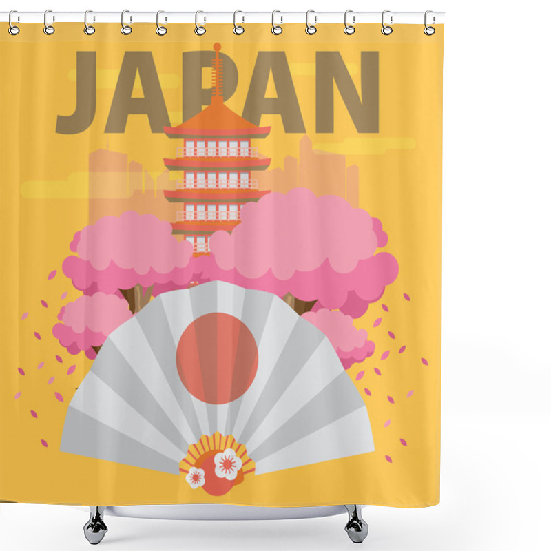 Personality  Flat Design Landscape Of Japan Shower Curtains