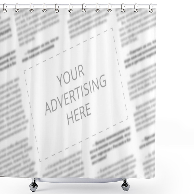 Personality  Close Up Of A Copy Space With Wrtitten Words Your Advertising Here On A Blurred Background Of A Newspaper. Business Concept. Adding Ad Into Paper Page. Mockup Of A Newspaper Advertisement Column. Shower Curtains