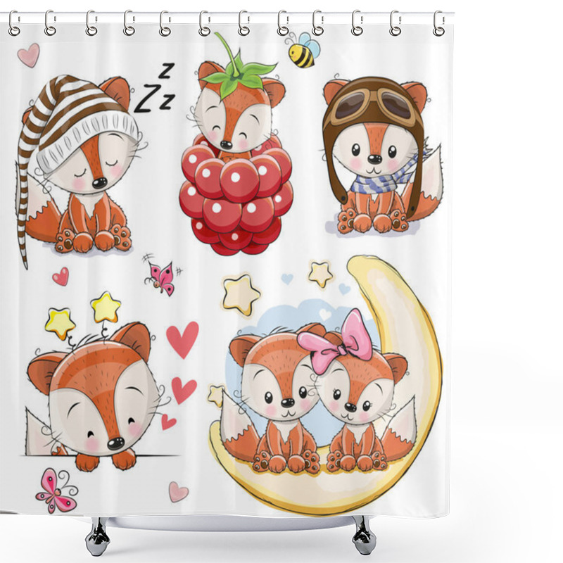 Personality  Set Of Cartoon Foxes On A White Background Shower Curtains