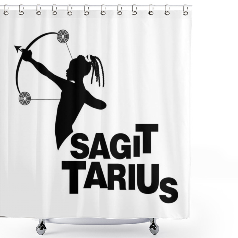 Personality  Tribal Zodiac. Sagittarius. Man With Bow And Arrow In Shooting Pose, Isolated On White Background Shower Curtains