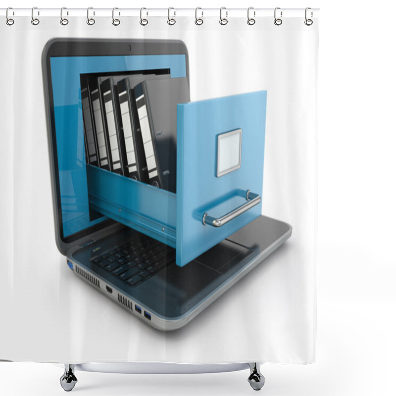 Personality  Data Storage. Laptop And File Cabinet With Ring Binders. Shower Curtains