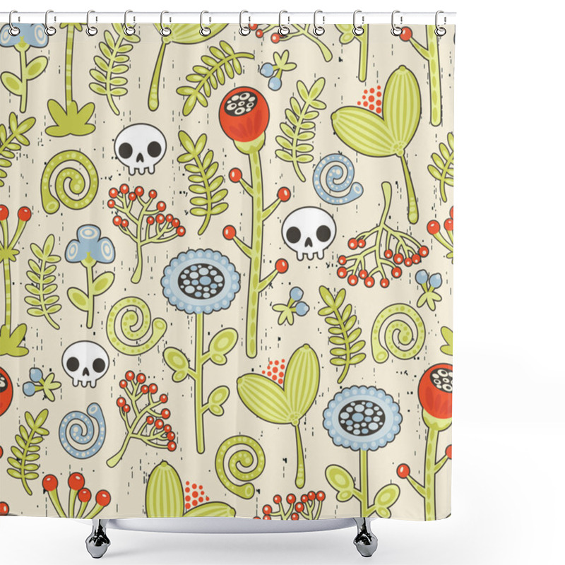 Personality  Skulls And Flowers Seamless Background. Shower Curtains