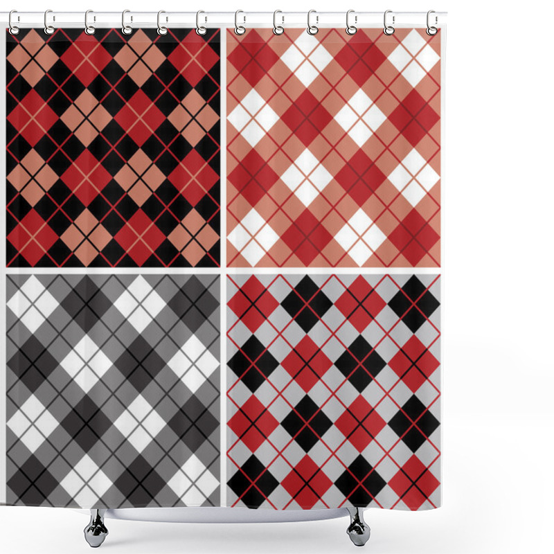 Personality  Argyle-Plaid Pattern In Red And Black Shower Curtains