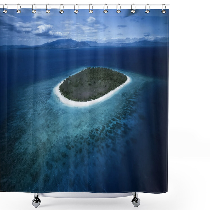 Personality  Pacific Ocean, Fiji Islands, Aerial View Of A Small Tropical Reef Island - FILM SCAN Shower Curtains