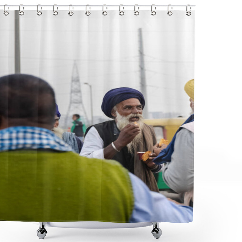 Personality  NEW DELHI, INDIA - DECEMBER 2020 : Thousands Of Farmers From Various States March Towards The India Capital To Protest Against New Agricultural Laws They Say Will Severely Hurt Their Incomes, Loss Of Land According To Farmers Union. Shower Curtains