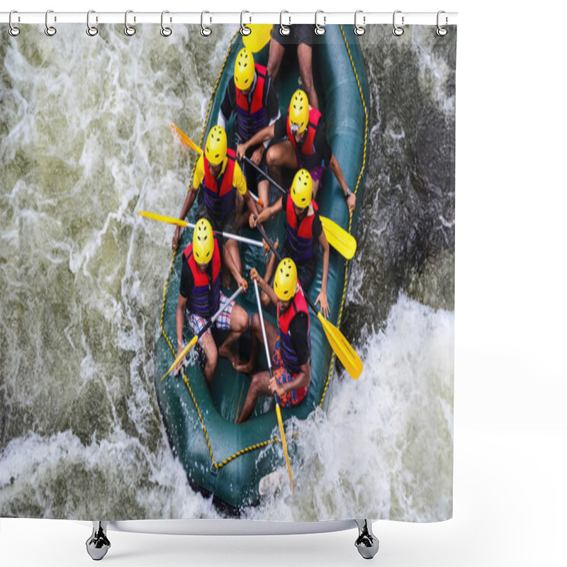 Personality  A Group Of Men And Women White Water Rafting Shower Curtains