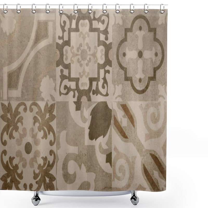 Personality  Ceramic Floor And Wall Tiles As Background Shower Curtains