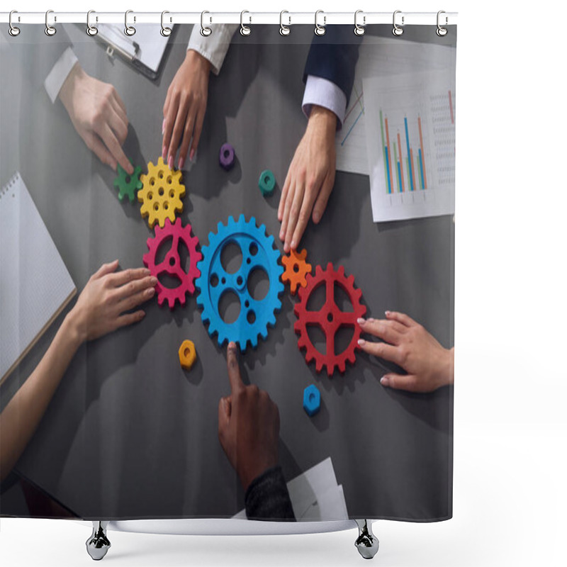 Personality  Business Team Connect Pieces Of Gears. Teamwork, Partnership And Integration Concept Shower Curtains