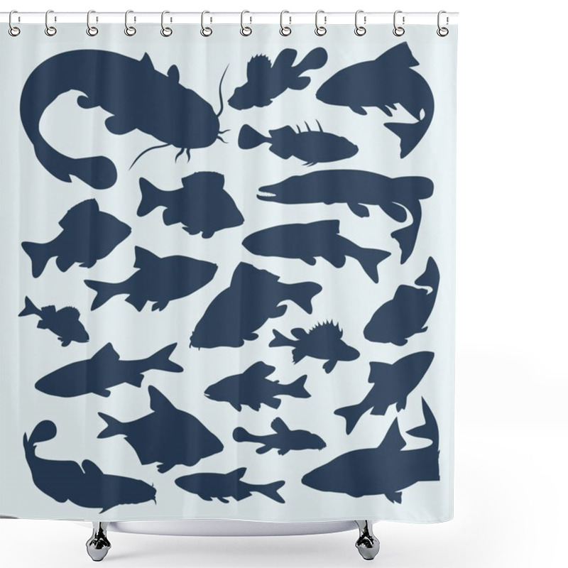 Personality  Vector Silhouettes Of River Fish Shower Curtains