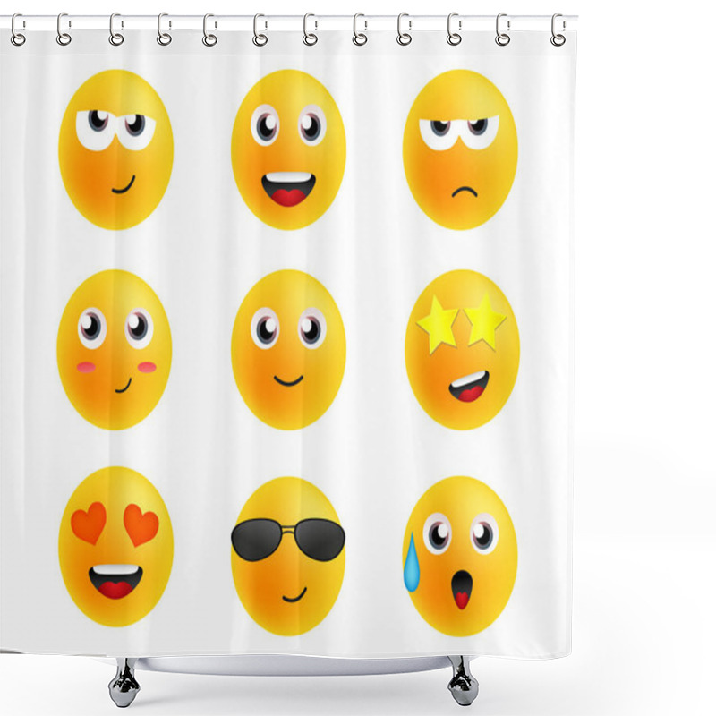 Personality  Cute Cartoon Emoticons. Smiles Icons. Emoji Vector Set Shower Curtains