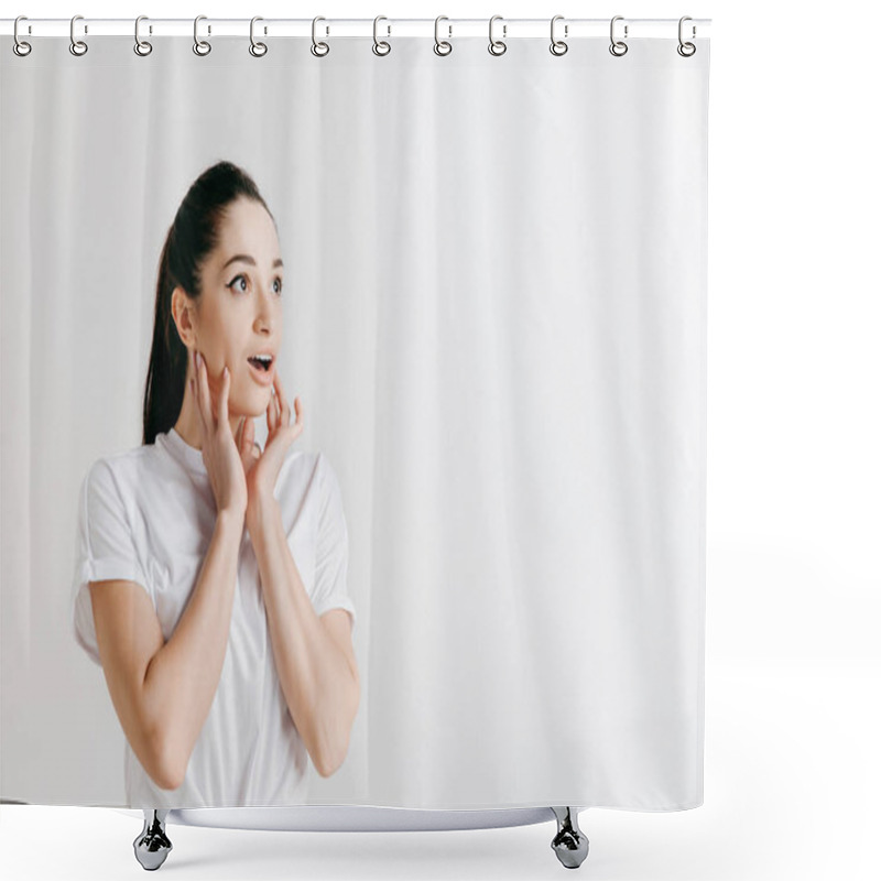 Personality  Beautiful Woman Looking Suprised Shower Curtains