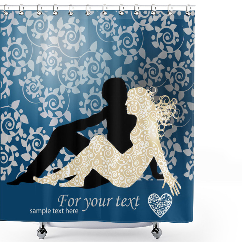 Personality  Vector Couple Silhouette Laying On The Ground Shower Curtains