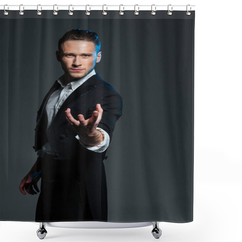 Personality  Mysterious Magician Holding Something On Palm  Shower Curtains