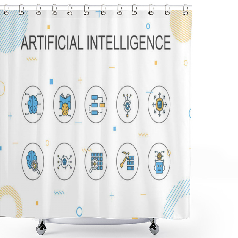 Personality  Artificial Intelligence Trendy Infographic Template. Thin Line Design With Machine Learning, Algorithm, Deep Learning, Neural Network Shower Curtains