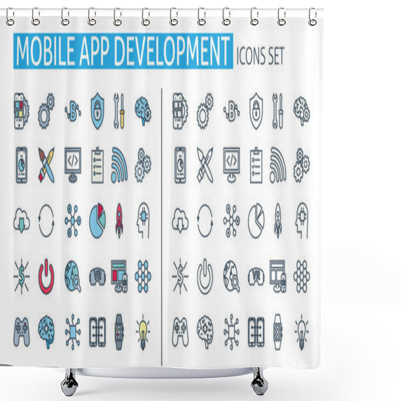 Personality  Mobile App Development Icons Set. For Smartphone User Interface, Website, Software API, Seo Poster Concept Digital Marketing Technologies Banner UI Elements Template. Thin Line Web Design Symbols Flat Shower Curtains