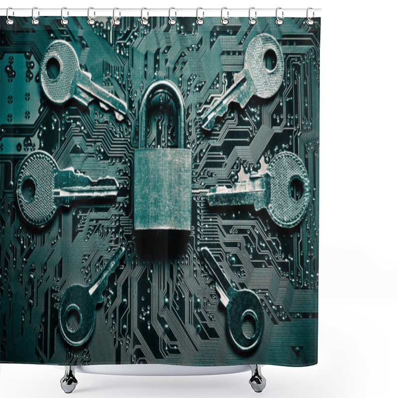 Personality  Security Lock On Circuit Board With Keys Shower Curtains