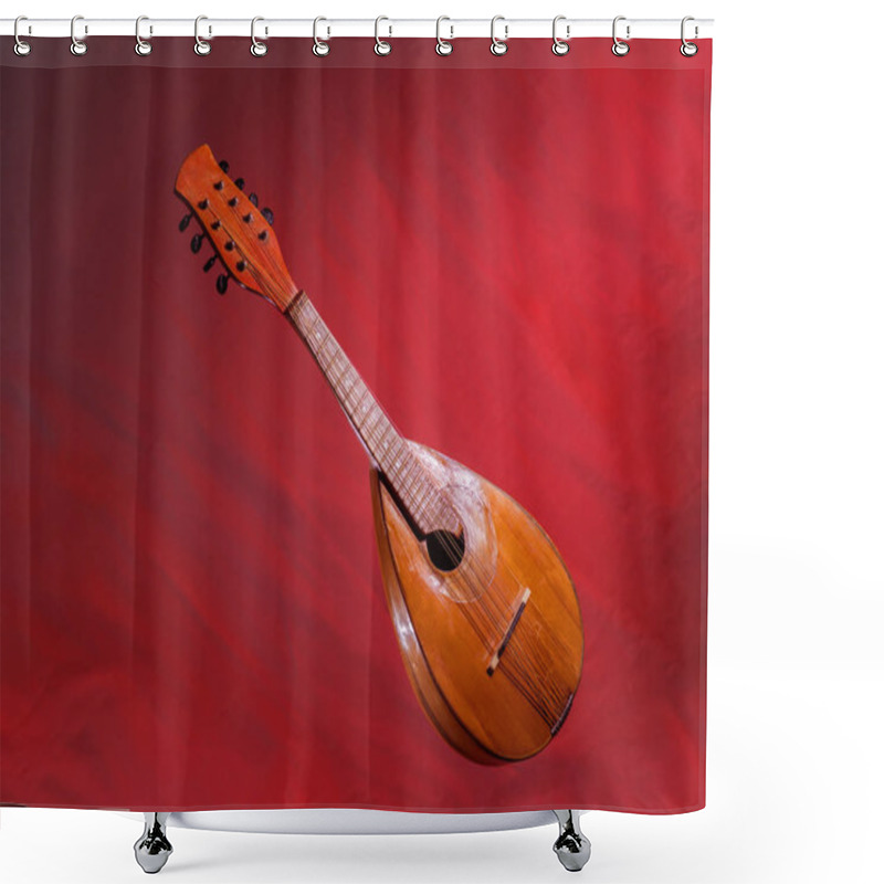 Personality  Old Mandolin Located Diagonally On A Bright Red Background. Baroque String Musical Instrument Shower Curtains