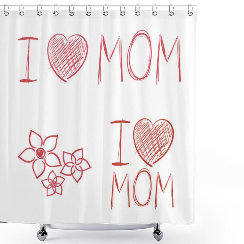 Personality  I Love Mom Hand Drawn Elements Kids Drawing Shower Curtains