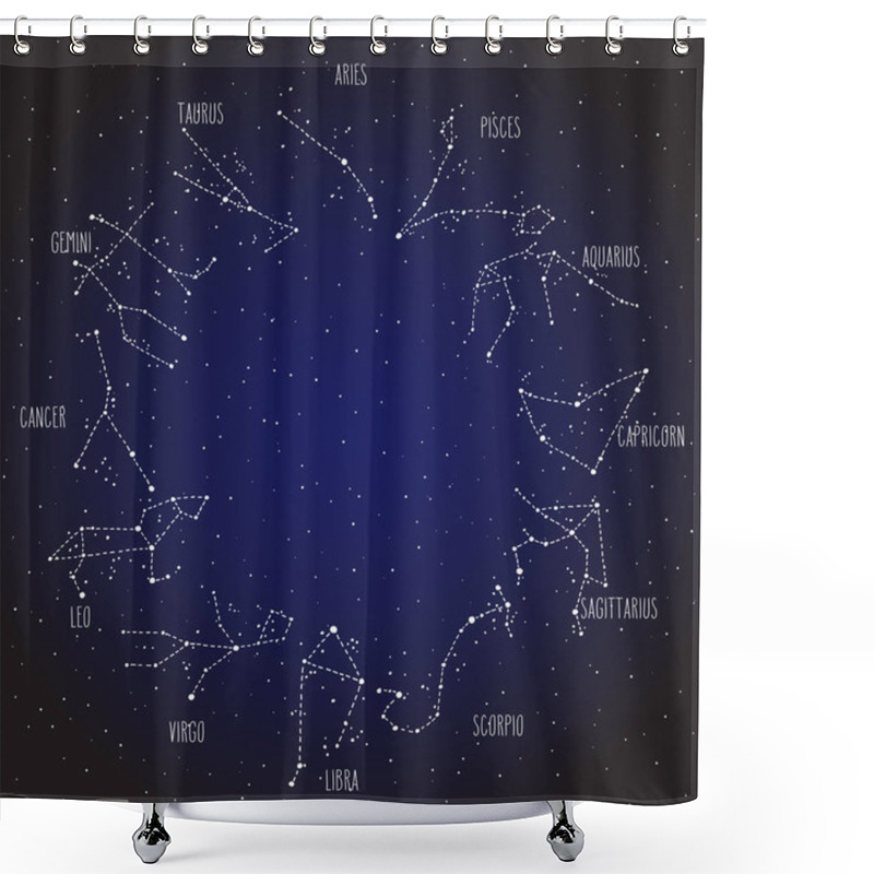 Personality  Zodiac Signs Hand Drawn Constellations Circle Shower Curtains