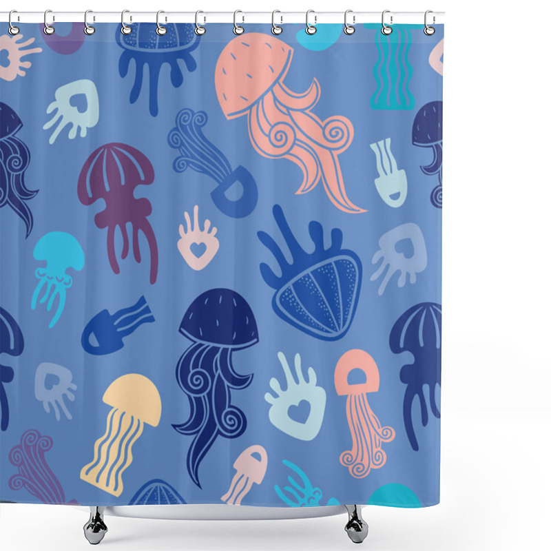 Personality  Seamless Pattern With Jellyfishes. Shower Curtains