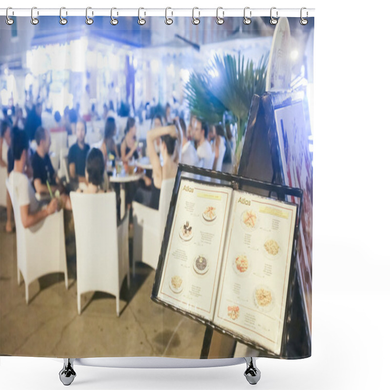 Personality  Tourist Menu Displayed In Front Of Restaurant On Promenade Shower Curtains