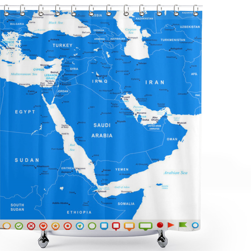 Personality  Middle East And Asia - Map And Navigation Icons - Illustration. Shower Curtains