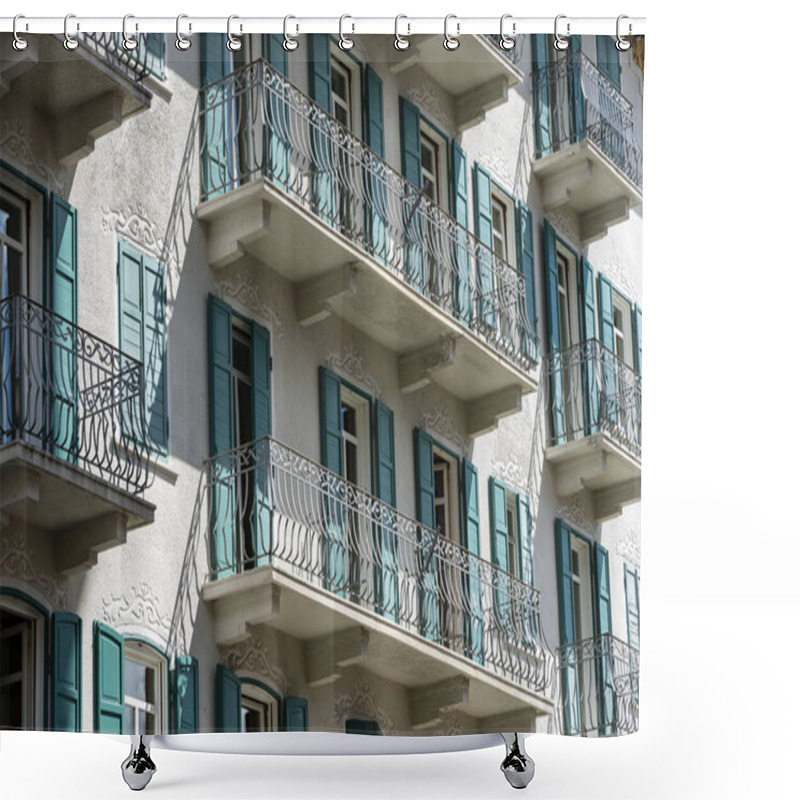 Personality  Windows With Balcony On Building Facade With Cast Iron Ornaments On The Street In Italy Shower Curtains