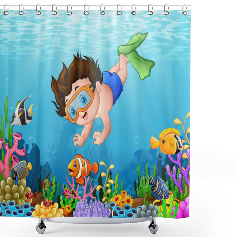 Personality  Little Boy Diving In The Sea Shower Curtains