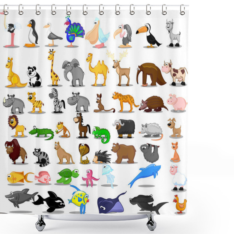 Personality  Lion, Kangaroo, Giraffe, Elephant, Camel, Antelope, Hippo, Tiger, Zebra, Rhinoceros Shower Curtains