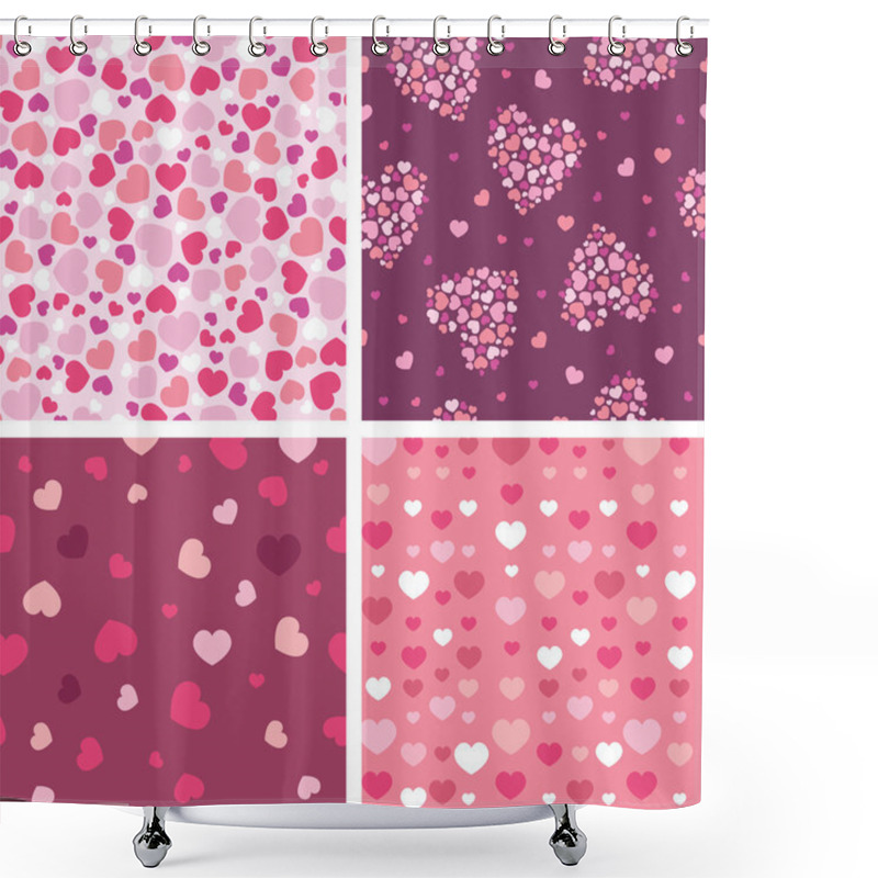 Personality  Set Of Four Romantic Hearts Seamless Patterns Backgrounds Shower Curtains