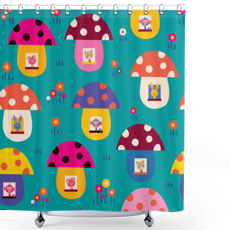 Personality  Cute Animals In Mushroom Houses Shower Curtains