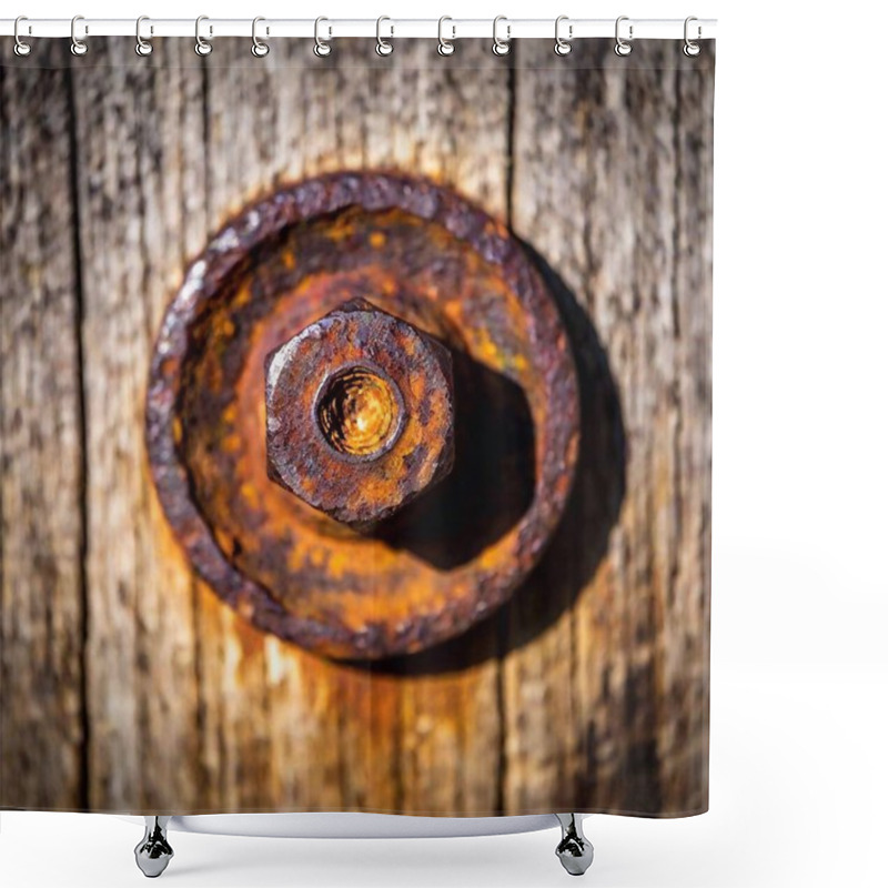 Personality  Close-up Of A Rusted Screw Head, Focusing On Corrosion And Texture. Shower Curtains