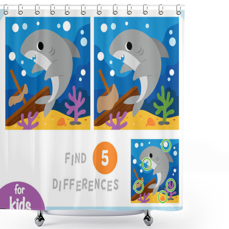 Personality  Find Differences Educational Game For Children, Cute Shark And Sunken Ship Background Shower Curtains