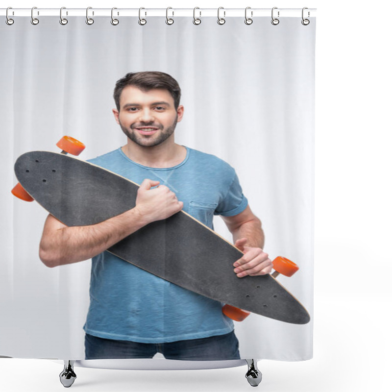 Personality  Young Man With Skateboard Shower Curtains