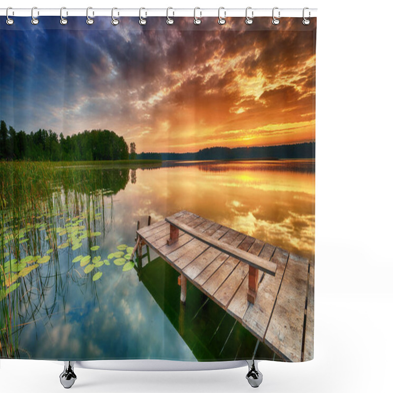 Personality  Beautiful Summer Sunrise Over Lake Shower Curtains