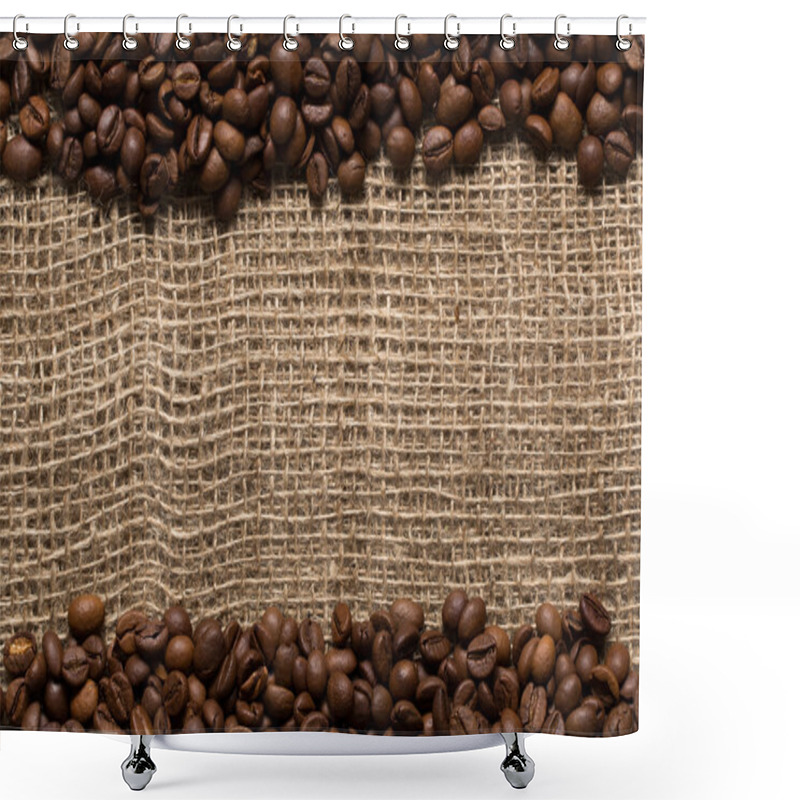 Personality  Roasted Coffee Beans Stripes On Burlap Texture Shower Curtains