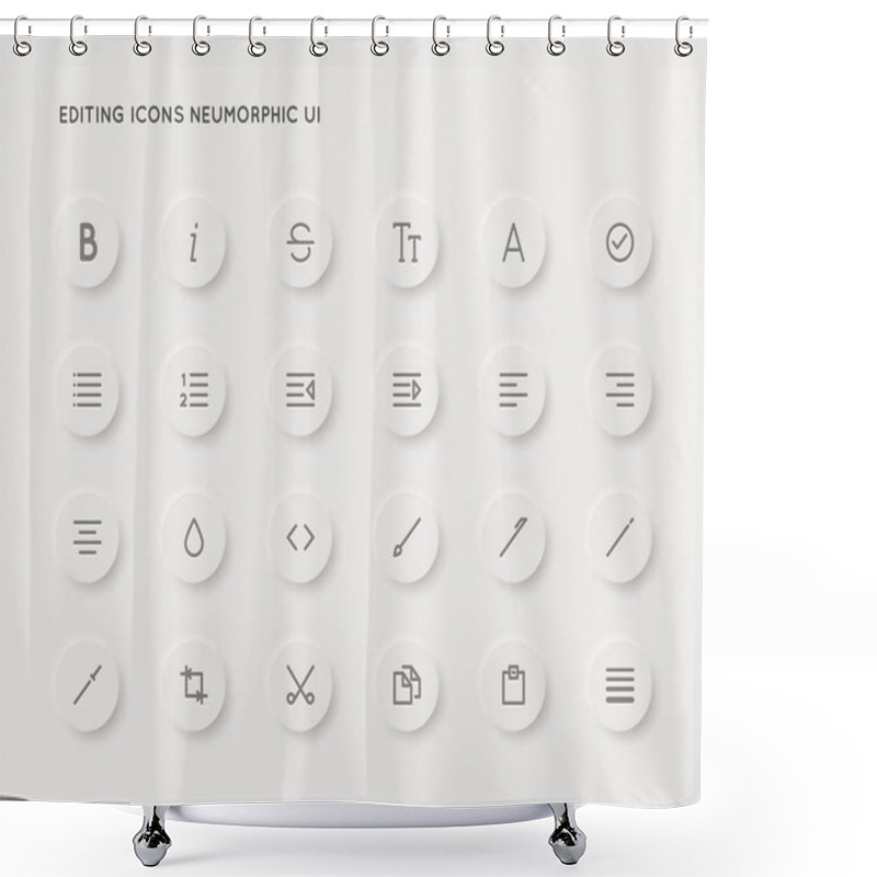 Personality  Neumorphic Text Editing User Interface (UI) Vector Icon Set. Neumorphism. Shower Curtains