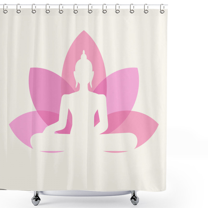 Personality  Silhouette Of Buddha Sitting On A Lotus Flower Background Shower Curtains