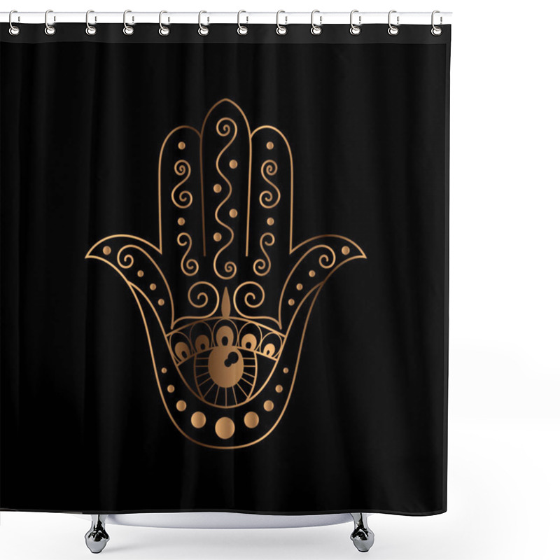 Personality  Hamsa Vector. Golden Black Oriental Ornament. Shower Curtains