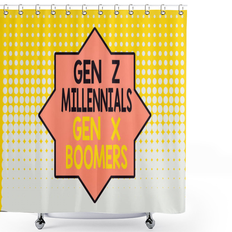 Personality  Writing Note Showing Gen Z Millennials Gen X Boomers. Business Concept For Generational Differences Old Young Showing Vanishing Dots Middle Background Design. Gradient Pattern. Futuristic Shower Curtains